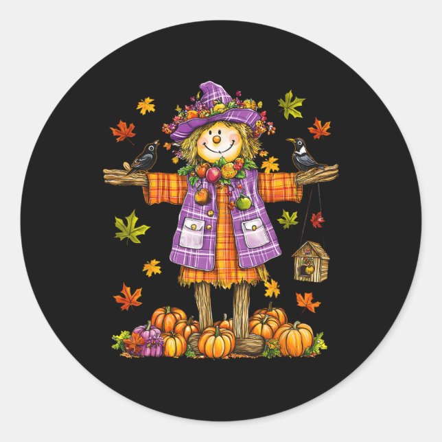 Sticker Rond Scarecrow Automne Saison Automne Citrouille Thanks (Devant)