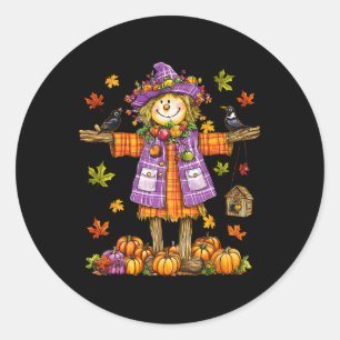 Sticker Rond Scarecrow Automne Saison Automne Citrouille Thanks