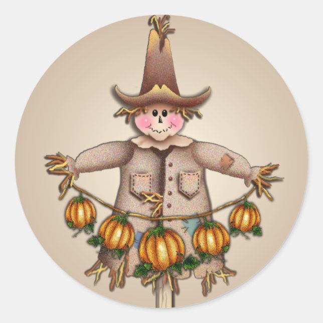 Sticker Rond SCARECROW & CITROUILLE GARLAND par SHARON SHARPE (Devant)