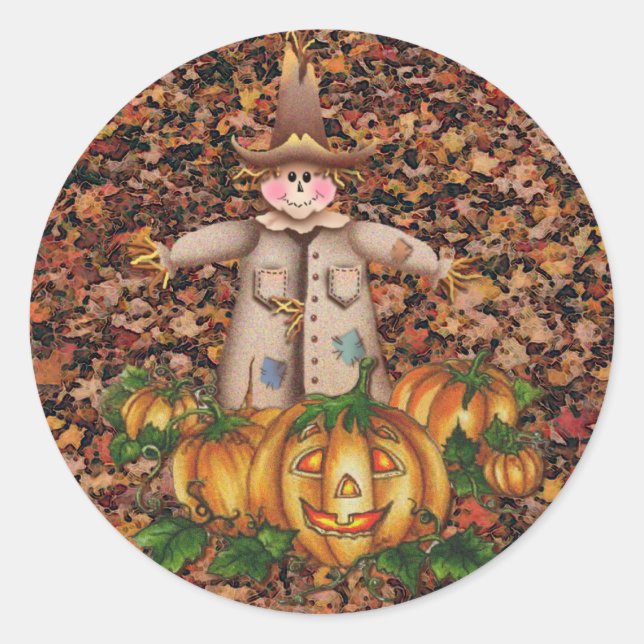 Sticker Rond SCARECROW & CITROUILLE PATCH par SHARON SHARPE (Devant)