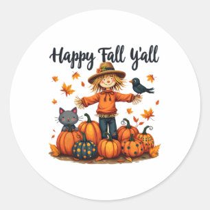 Sticker Rond Scarecrow Happy Fall Y'all Thanksgiving Halloween
