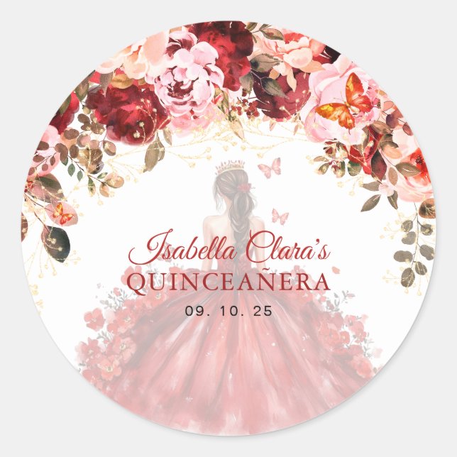 Sticker Rond Scarlet Enchantée Florale Princesse Quinceanera (Devant)