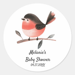 Sticker Rond Scarlet Robin à la succursale Baby shower d'oiseau