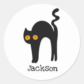 Sticker Rond Scary chat noir avec yeux orange personnalisé
