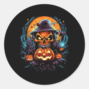 Sticker Rond Scary Éffrayant Château Halloween Citrouille sorci