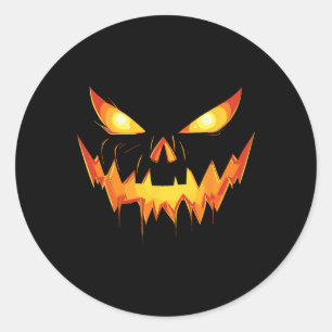 Sticker Rond Scary Éffrayant Jack-o'-lantern Visage Citrouille