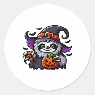Sticker Rond Scary Halloween Sloth Witch Costume Casquette Mer 