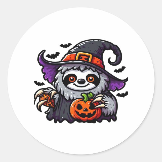 Sticker Rond Scary Halloween Sloth Witch Costume Casquette Mer  (Devant)