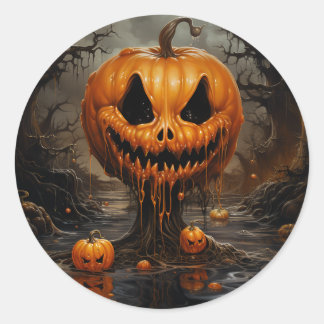 Sticker Rond Scary Jack O Lantern Halloween