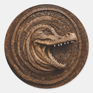 Sticker Rond Scary Jaws : Australian Crocodile Wood Print,