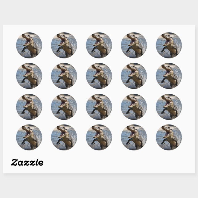 Sticker Rond Scary Jaws : Le Crocodile australien saute aux pie (Feuille)