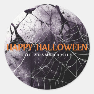Sticker Rond Scary Spider Web Happy Halloween Nom personnalisé