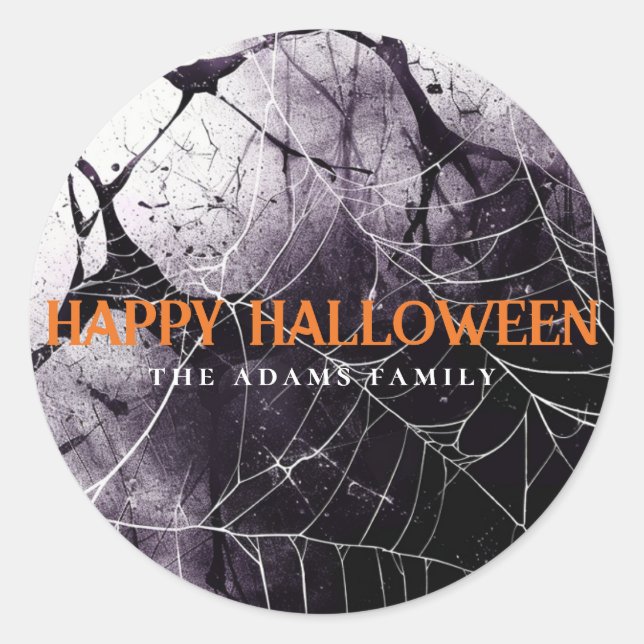 Sticker Rond Scary Spider Web Happy Halloween Nom personnalisé (Devant)