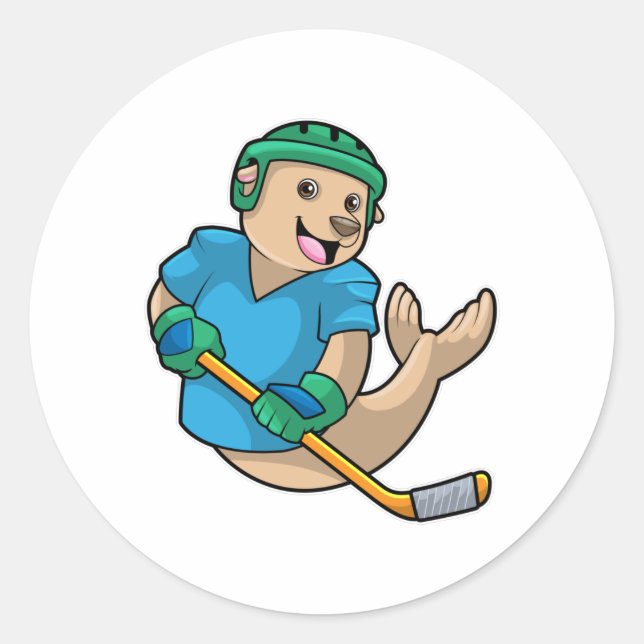 Sticker Rond Sceau au hockey sur glace avec bâton de hockey sur (Devant)