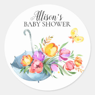 Sticker Rond Sceau Baby shower Enveloppe Tulipes Springtime