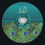 Sticker Rond Sceau cadeau Mariage Peacock turquoise<br><div class="desc"></div>