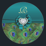 Sticker Rond Sceau cadeau Mariage Peacock turquoise<br><div class="desc"></div>