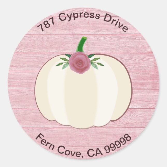 Sticker Rond Sceau Citrouille floral rose rustique (Devant)