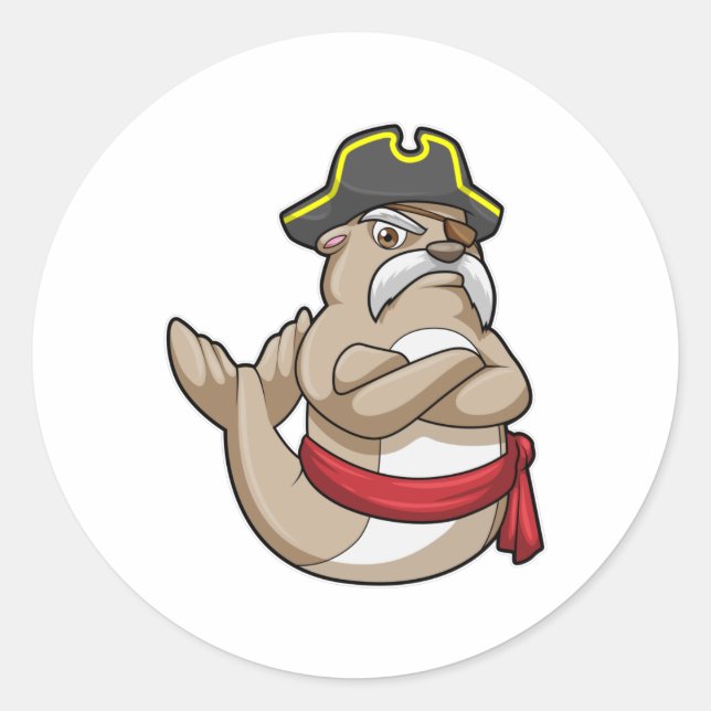 Sticker Rond Sceau comme pirate avec casquette pirate (Devant)