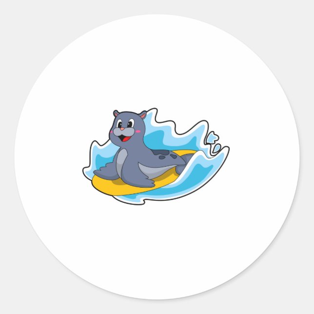 Sticker Rond Sceau comme surfeur avec Surfboard (Devant)