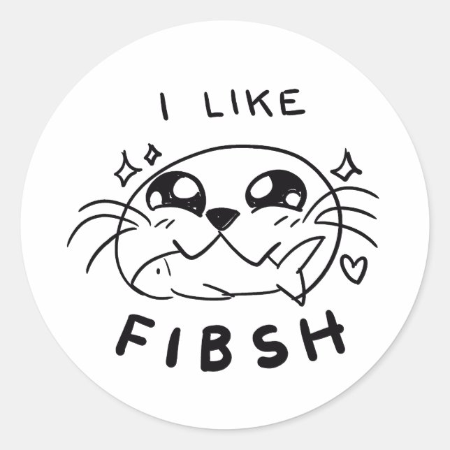 Sticker Rond Sceau Cute Kawaii Manger Stick de poisson (Devant)