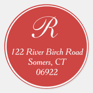 Sticker Rond Sceau d'adresse en rouge pour monogramme à bordure