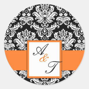 Sticker Rond Sceau Damask Mariage Monogramme orange