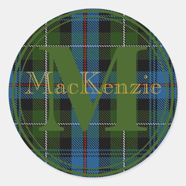 Sticker Rond Sceau d'autocollant initial de MacKenzie Tartan Go (Devant)