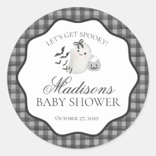 Sticker Rond Sceau de Baby shower Black En vichy Little Boo Gho