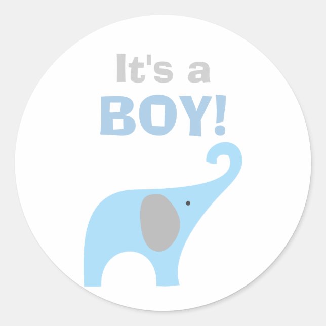 Sticker Rond Sceau de Baby shower bleu et gris éléphant (Devant)