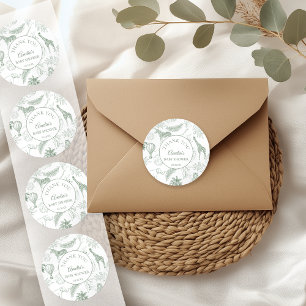 Sticker Rond Sceau de Baby Shower Sage Vert Safari Animaux de l