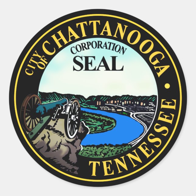 Sticker Rond Sceau de Chattanooga, Tennessee (Devant)