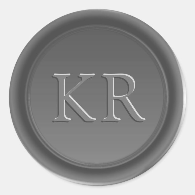 Sticker Rond Sceau de cire à monogramme élégant gris argent (Devant)