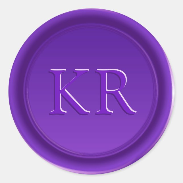 Sticker Rond Sceau de cire à monogramme élégant violet (Devant)