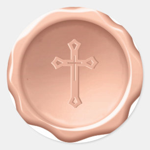Sticker Rond Sceau de cire Brown de la Croix Embossé Religieux