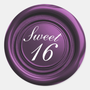 Sticker Rond Sceau de cire d'améthyste goutte élégante mariage