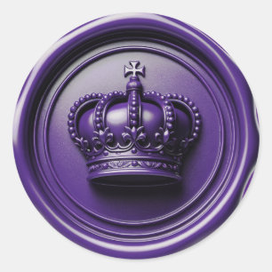 Sticker Rond Sceau de cire de couronne violet royal pour annive