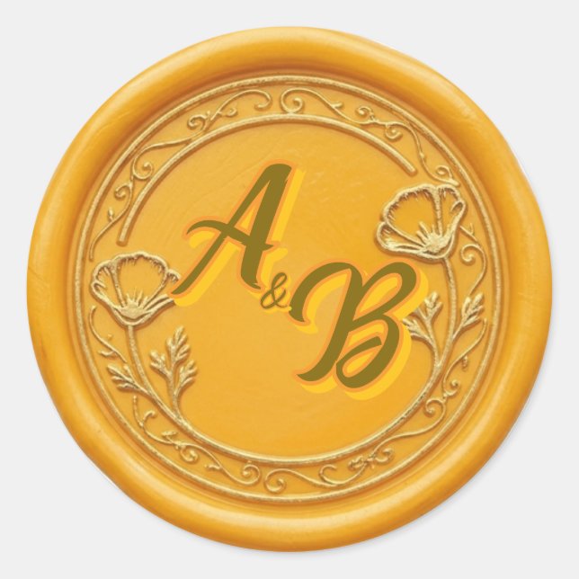 Sticker Rond Sceau de cire de mariage au pavot (Devant)