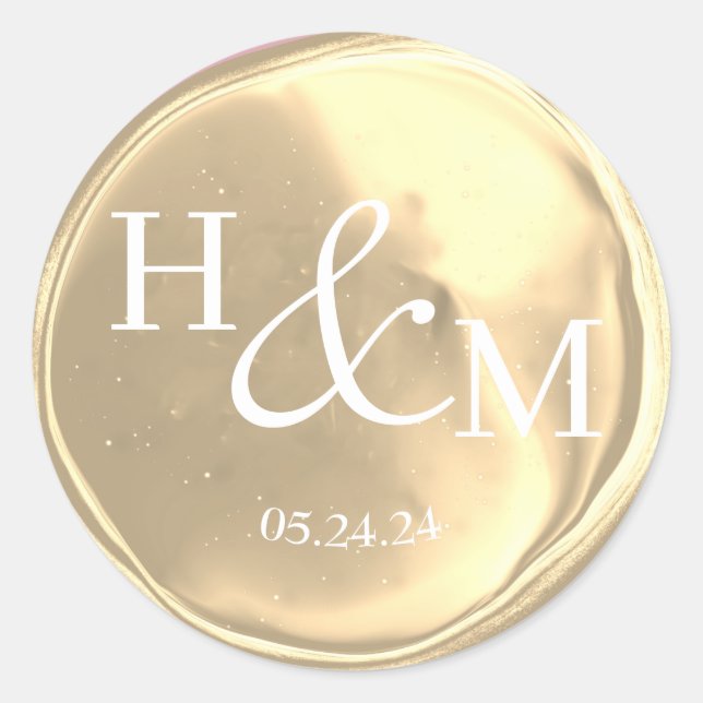 Sticker Rond Sceau de cire élégant simple pour mariage monogram (Devant)