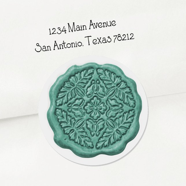 Sticker Rond Sceau de cire faux, Aqua foncé (Créateur téléchargé)