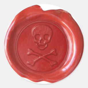 Sticker Rond Sceau de cire Faux - Crâne rouge et os croisés -