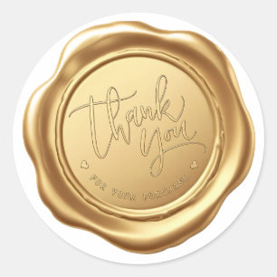 Sticker Rond Sceau de cire faux or élégant "Merci pour votre"