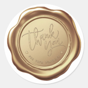 Sticker Rond Sceau de cire faux or élégant "Merci pour votre"