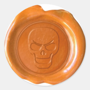 Sticker Rond Sceau de cire Faux - Orange - Crâne 01