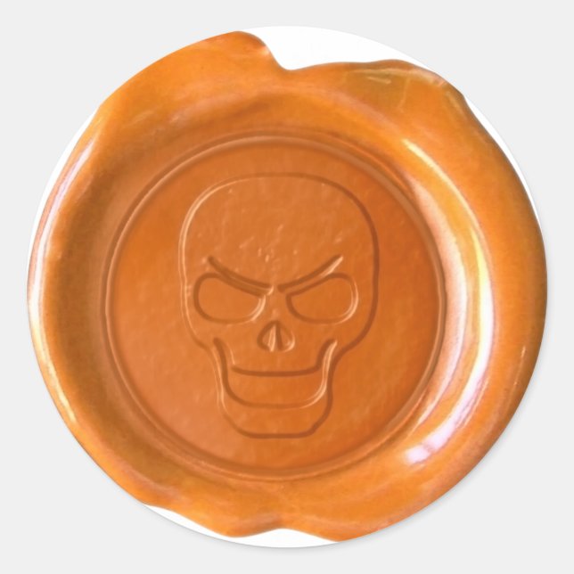 Sticker Rond Sceau de cire Faux - Orange - Crâne 01 (Devant)