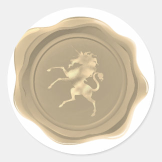 Sticker Rond Sceau de cire Golden Unicorn Faux