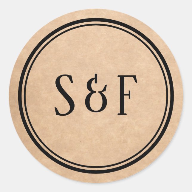 Sticker Rond Sceau de cire Kraft rustique élégant avec monogram (Devant)