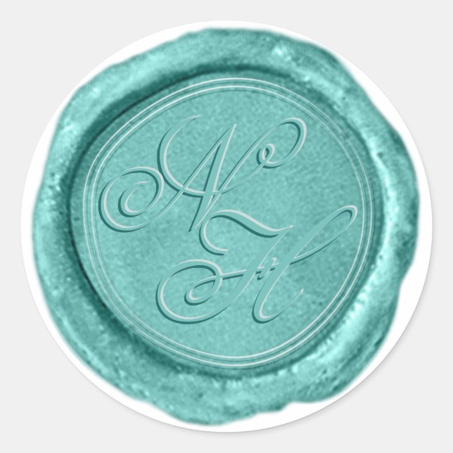 Sticker Rond Sceau de cire moderne sarcelle aqua monogramme aut (Devant)