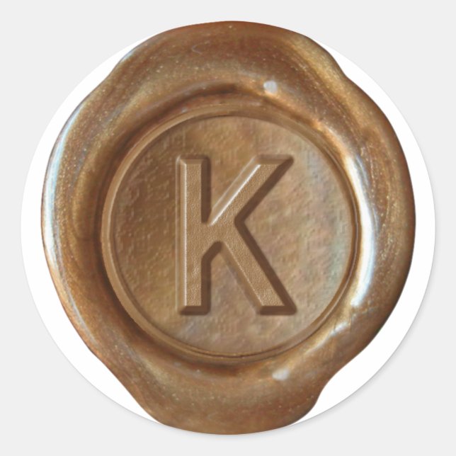 Sticker Rond Sceau de cire monogramme - Cuivre - Gras K - (Devant)