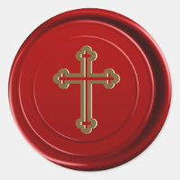 Sceau de cire rouge croix dorée religieuse